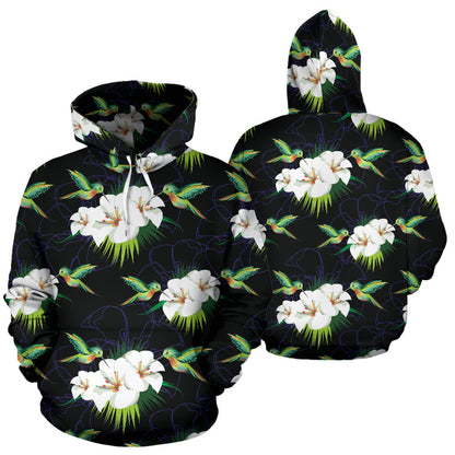 Hummingbird with Flower Pattern Print Design 03 Pullover Hoodie