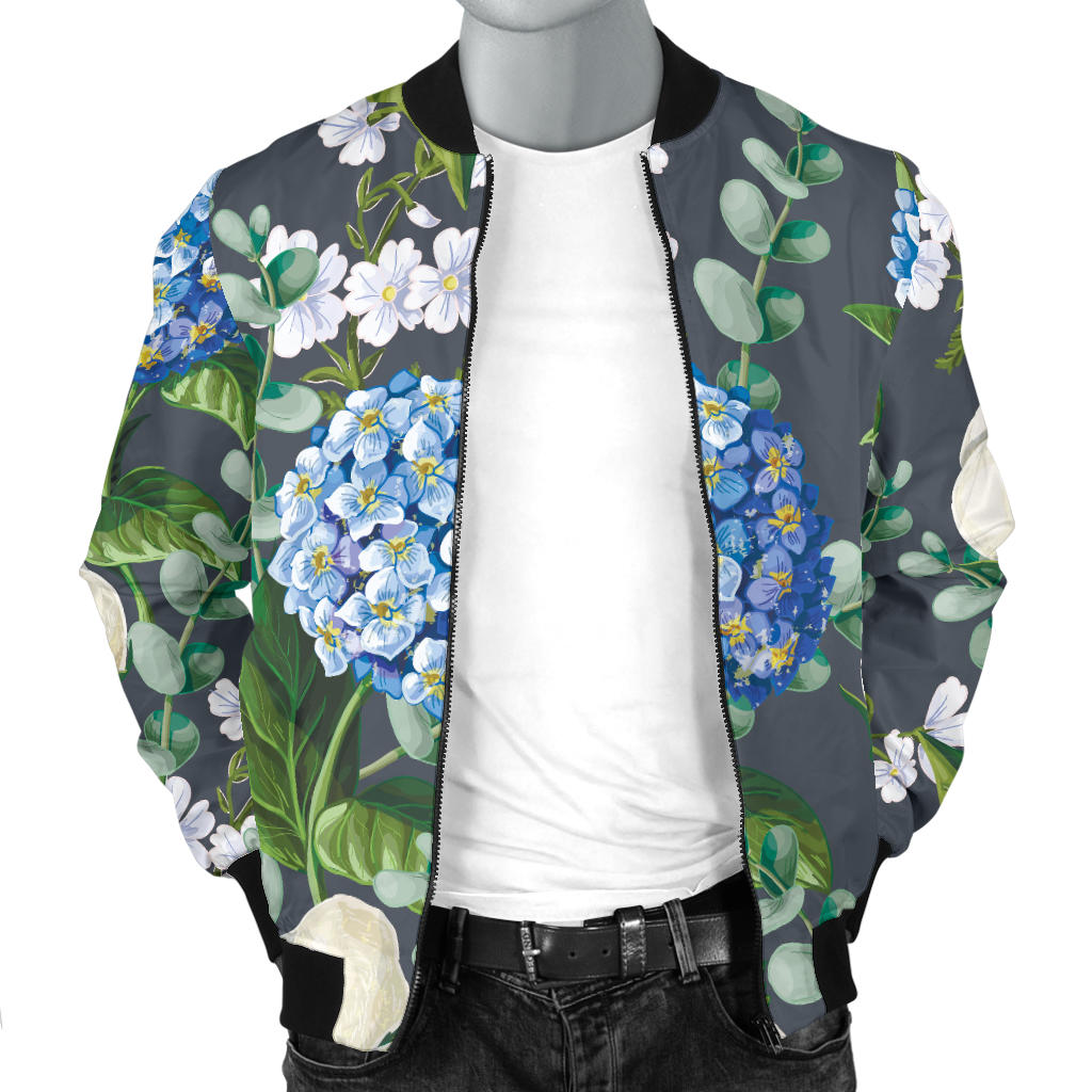 Hydrangea Pattern Print Design 02 Men Bomber Jacket