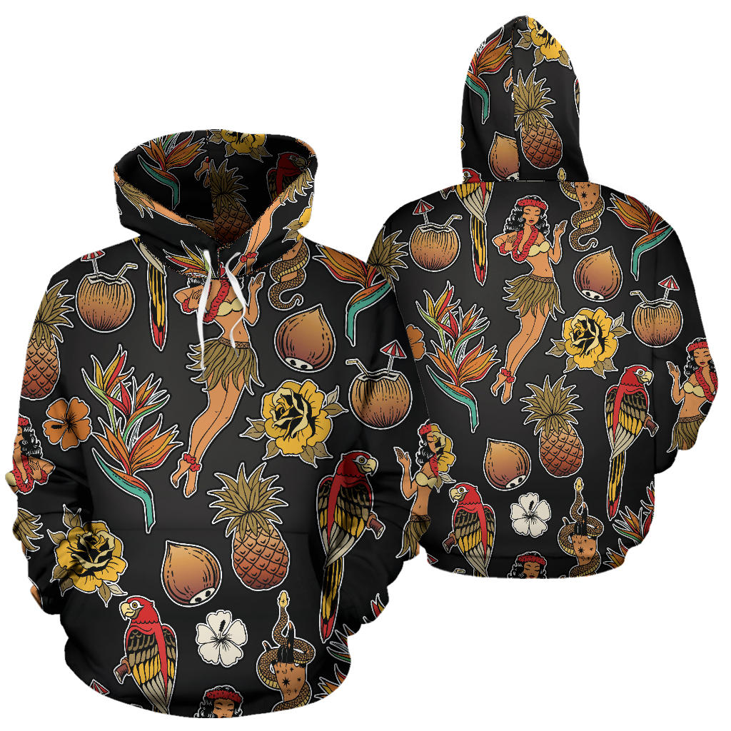 Hula Dancers Hawaiian Style Pattern Print Design 02 Pullover Hoodie
