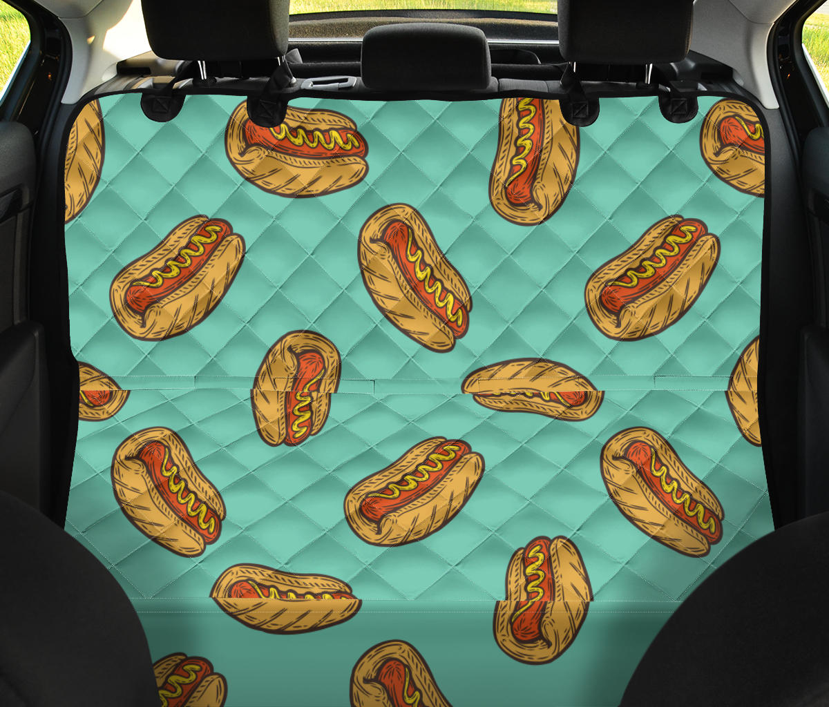 Hot Dog Pattern Print Design 04 Rear Dog Car Seat Cover Hammock