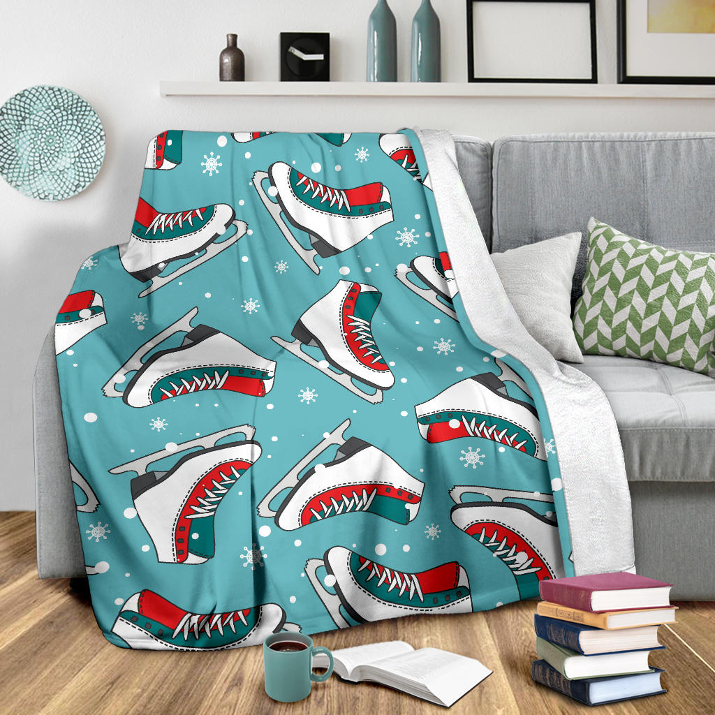 Ice Skate Pattern Print Design 03 Premium Blanket