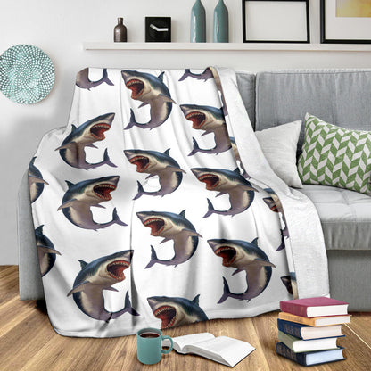 Great White Shark Pattern Print Design 03 Premium Blanket