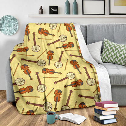 Banjo Violin Pattern Print Design 01 Premium Blanket