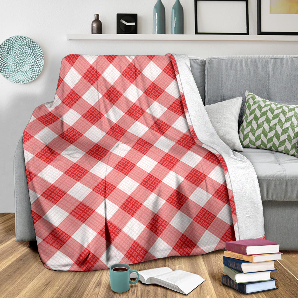 Gingham Red Pattern Print Design 01 Premium Blanket