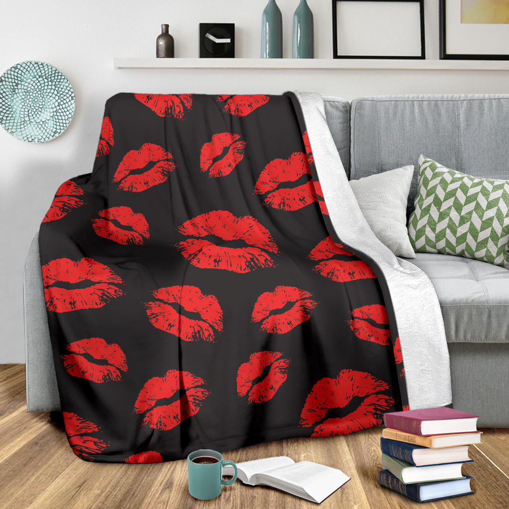 Lip Red Pattern Print Design 02 Premium Blanket