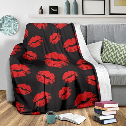 Lip Red Pattern Print Design 02 Premium Blanket