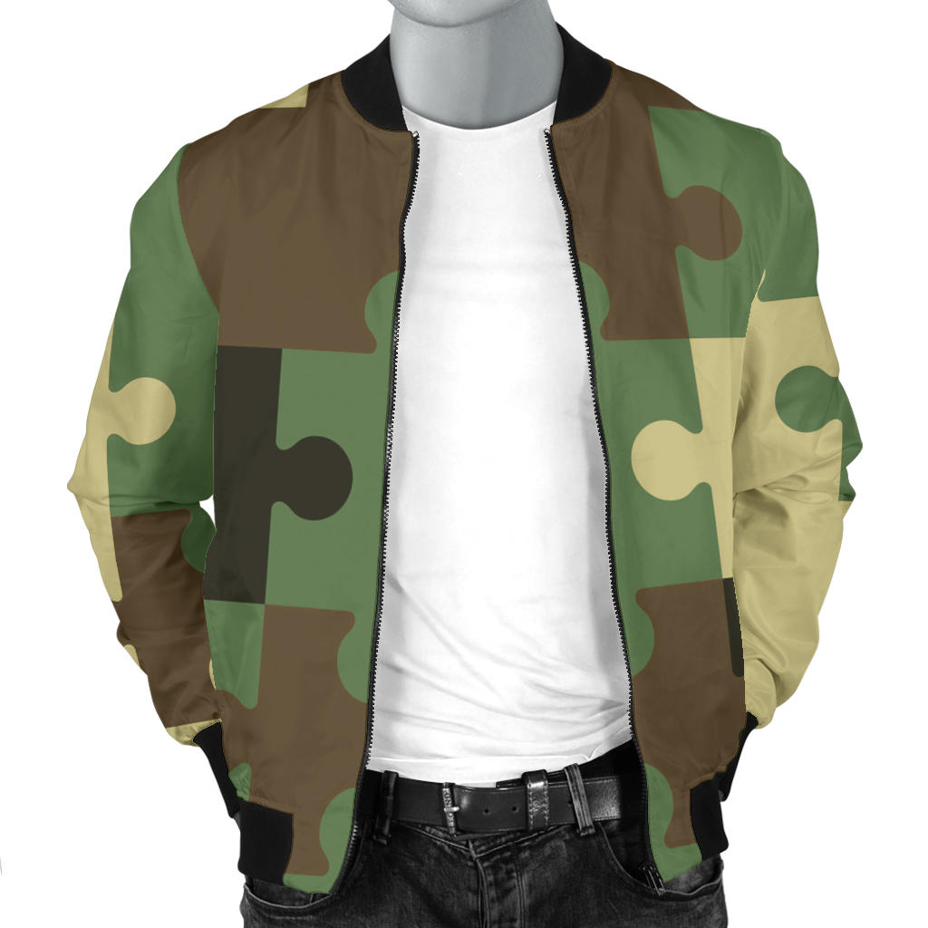 Puzzle Camo Pattern Print Design A03 Men Bomber Jacket