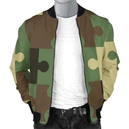 Puzzle Camo Pattern Print Design A03 Men Bomber Jacket