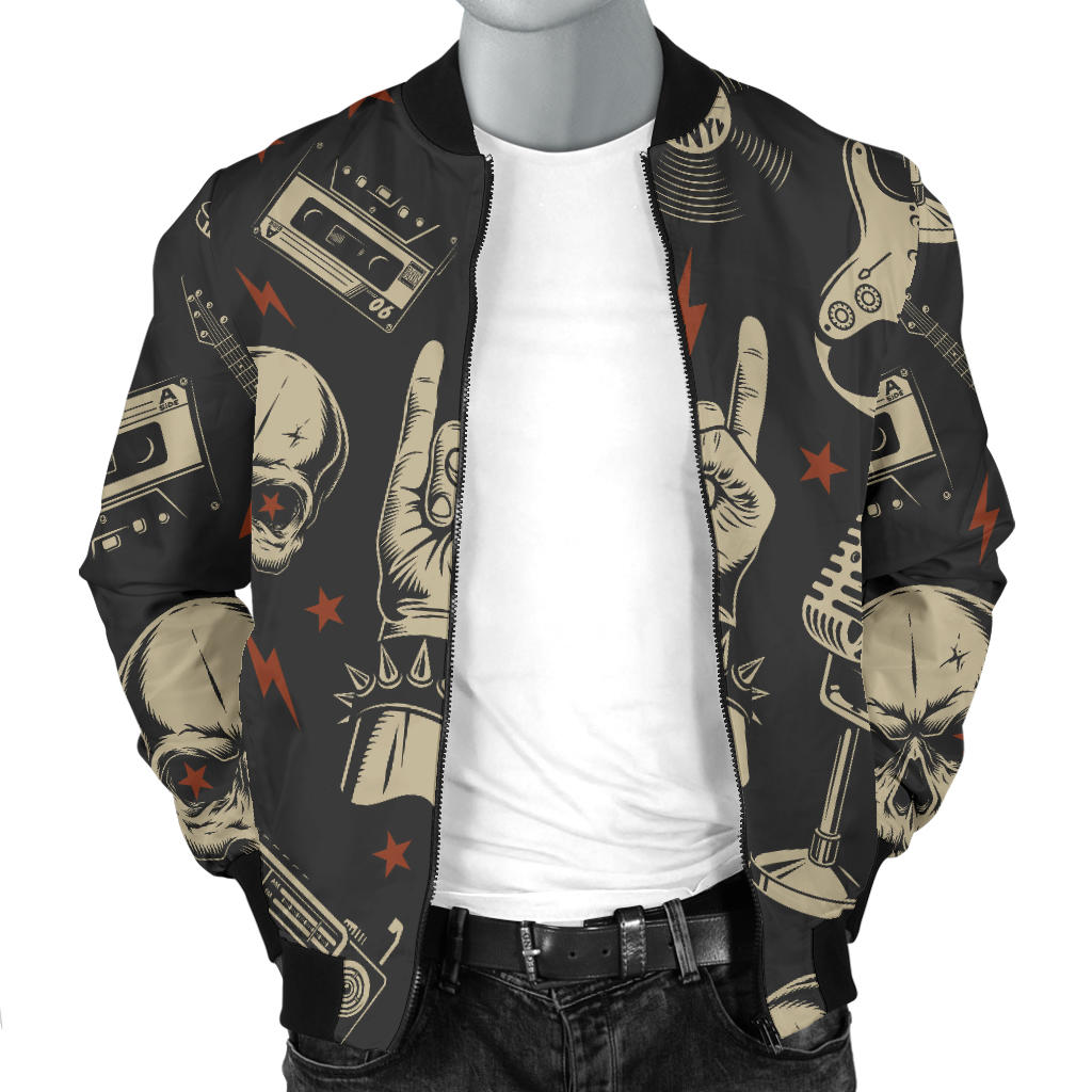 Rock and Roll Skull Pattern Print Design A03 Men Bomber Jacket