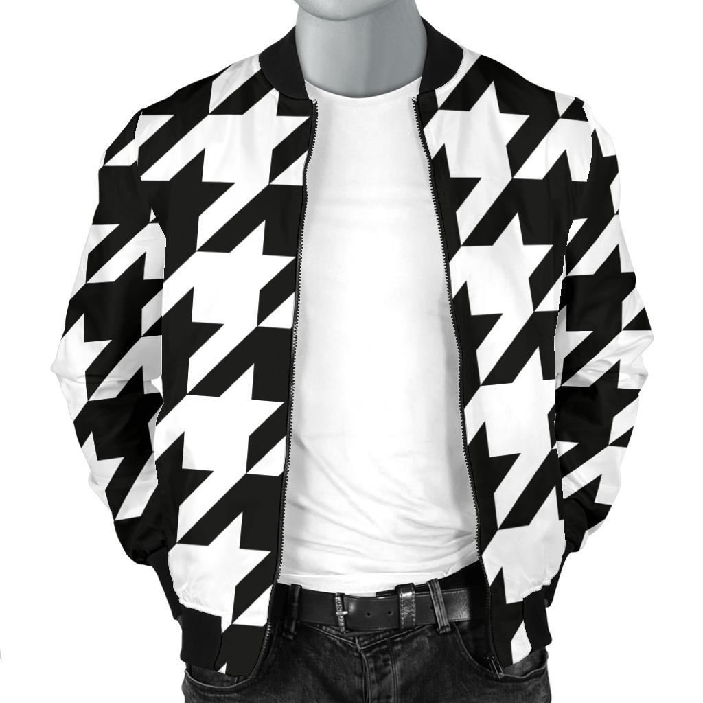 Houndstooth Black White Pattern Print Design 05 Men Bomber Jacket