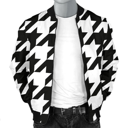 Houndstooth Black White Pattern Print Design 05 Men Bomber Jacket