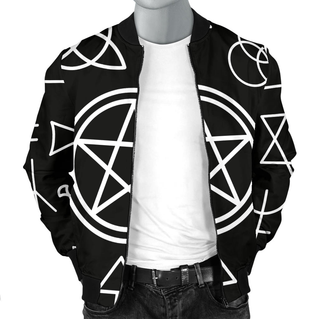 Pentagram Pattern Print Design A02 Men Bomber Jacket