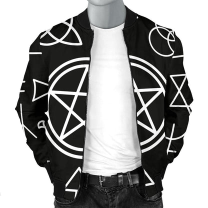 Pentagram Pattern Print Design A02 Men Bomber Jacket
