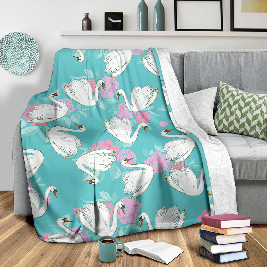 Swan Pattern Print Design 03 Premium Blanket
