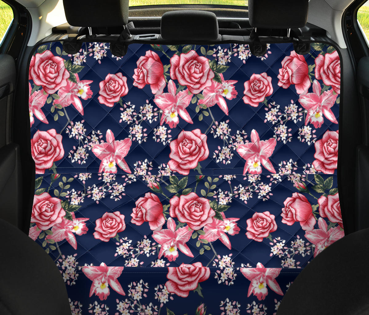 Rose Pattern Print Design A05 Rear Dog Car Seat Cover Hammock