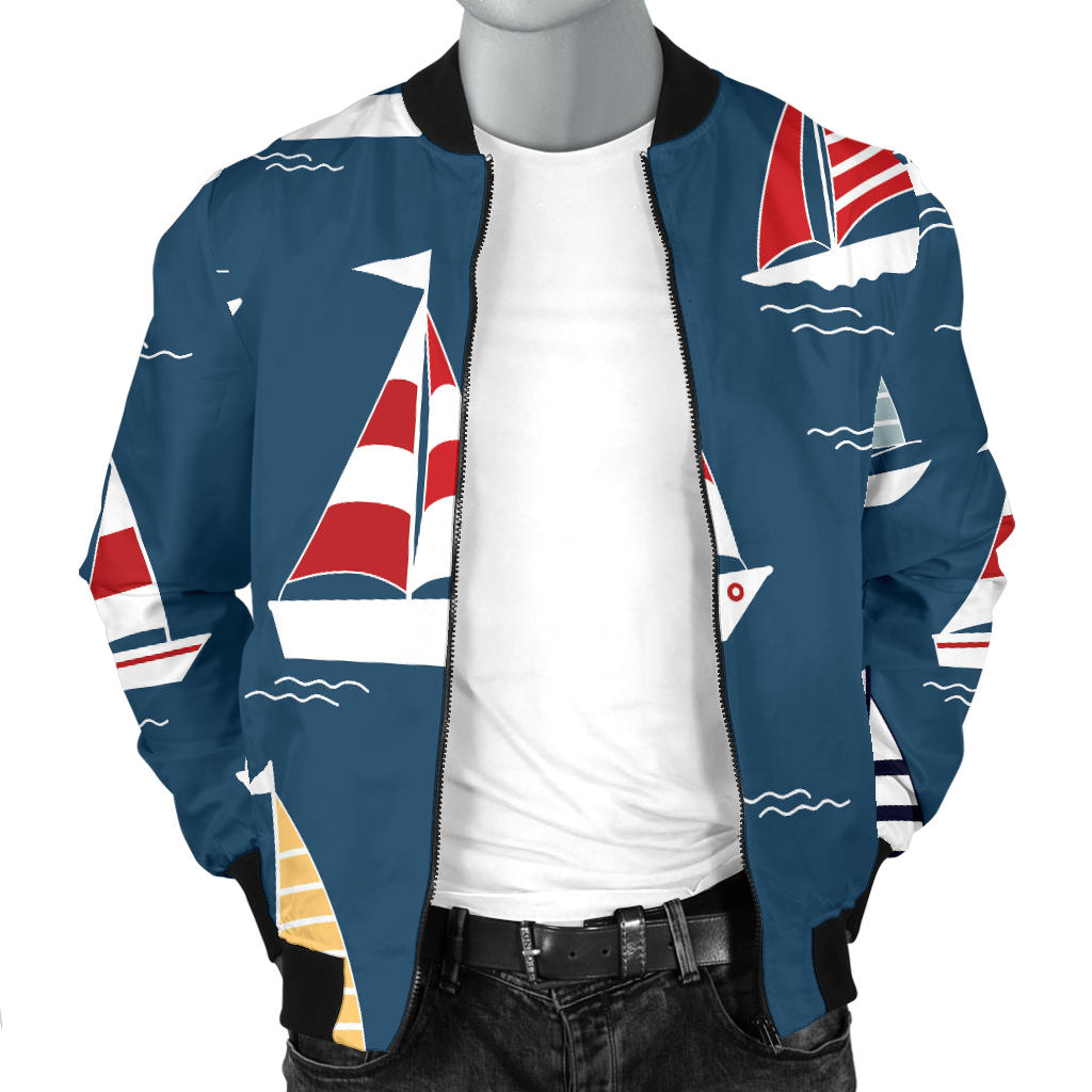 Sailing Ships Pattern Print Design A04 Men Bomber Jacket