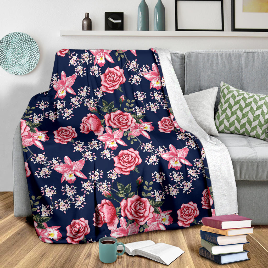 Rose Pattern Print Design A05 Premium Blanket