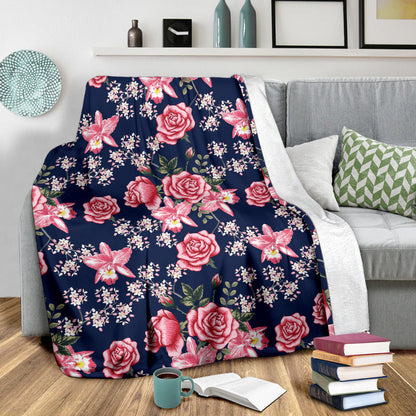 Rose Pattern Print Design A05 Premium Blanket