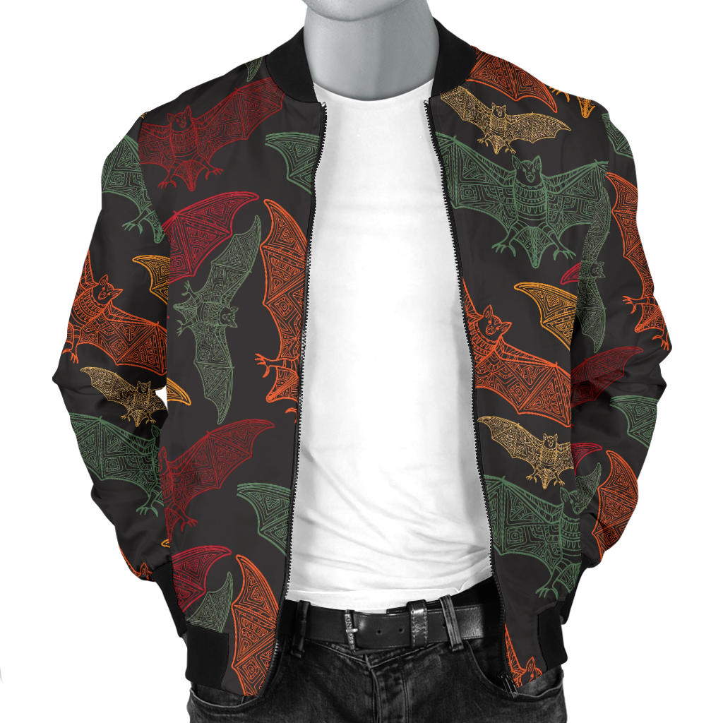 Bat Tribal Pattern Print Design 03 Men Bomber Jacket