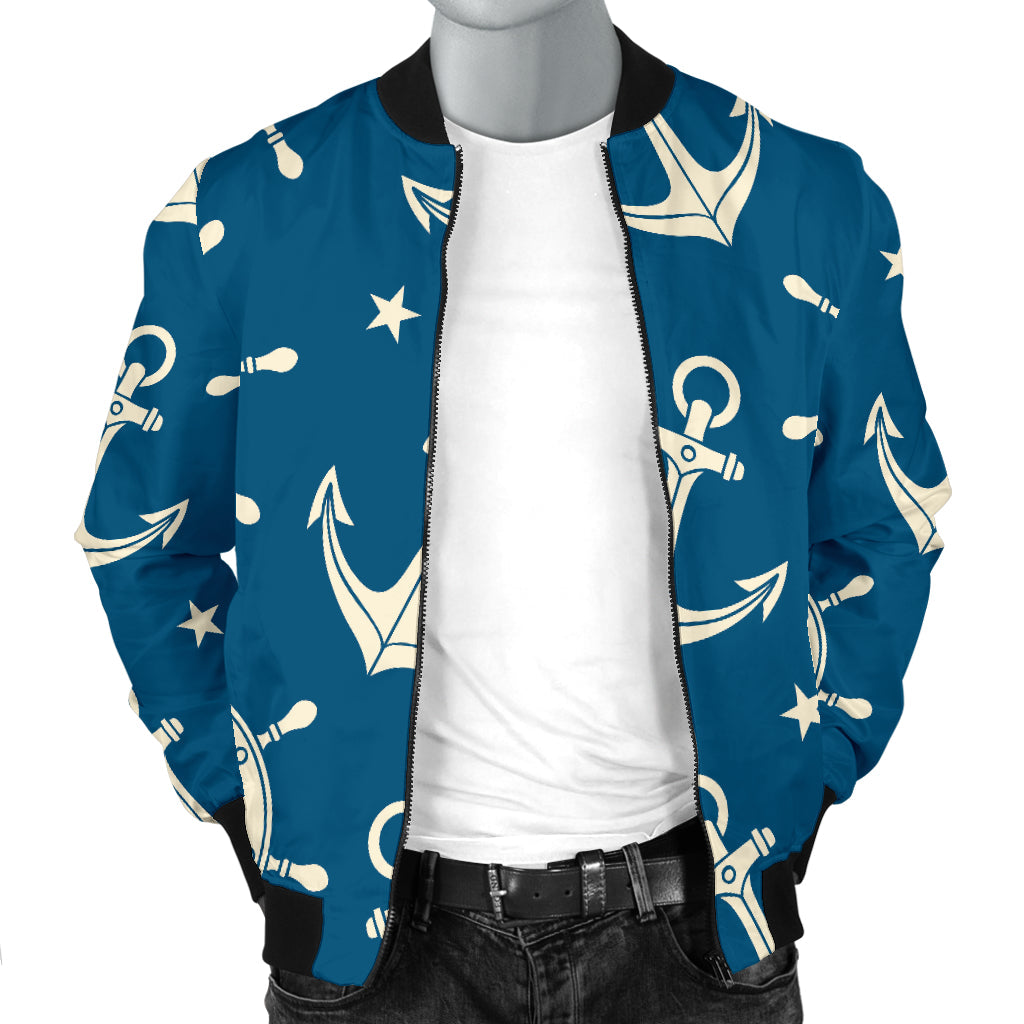 Anchor Pattern Print Design 01 Men Bomber Jacket