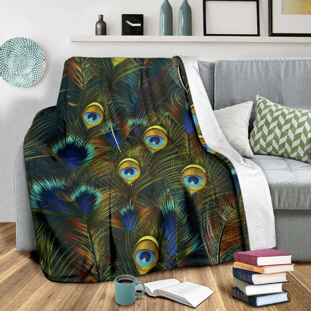 Peacock Feather Pattern Print Design A03 Premium Blanket