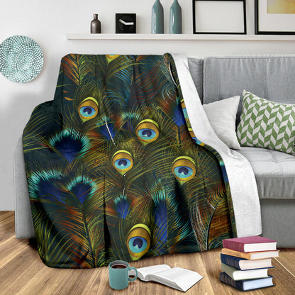 Peacock Feather Pattern Print Design A03 Premium Blanket