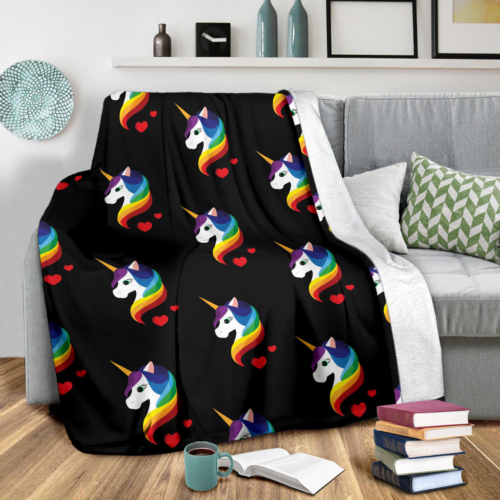 Rainbow Unicorn Pattern Print Design A03 Premium Blanket