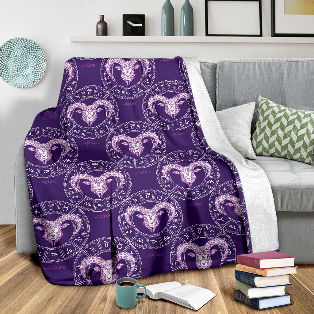 Aries Zodiac Pattern Print Design 02 Premium Blanket