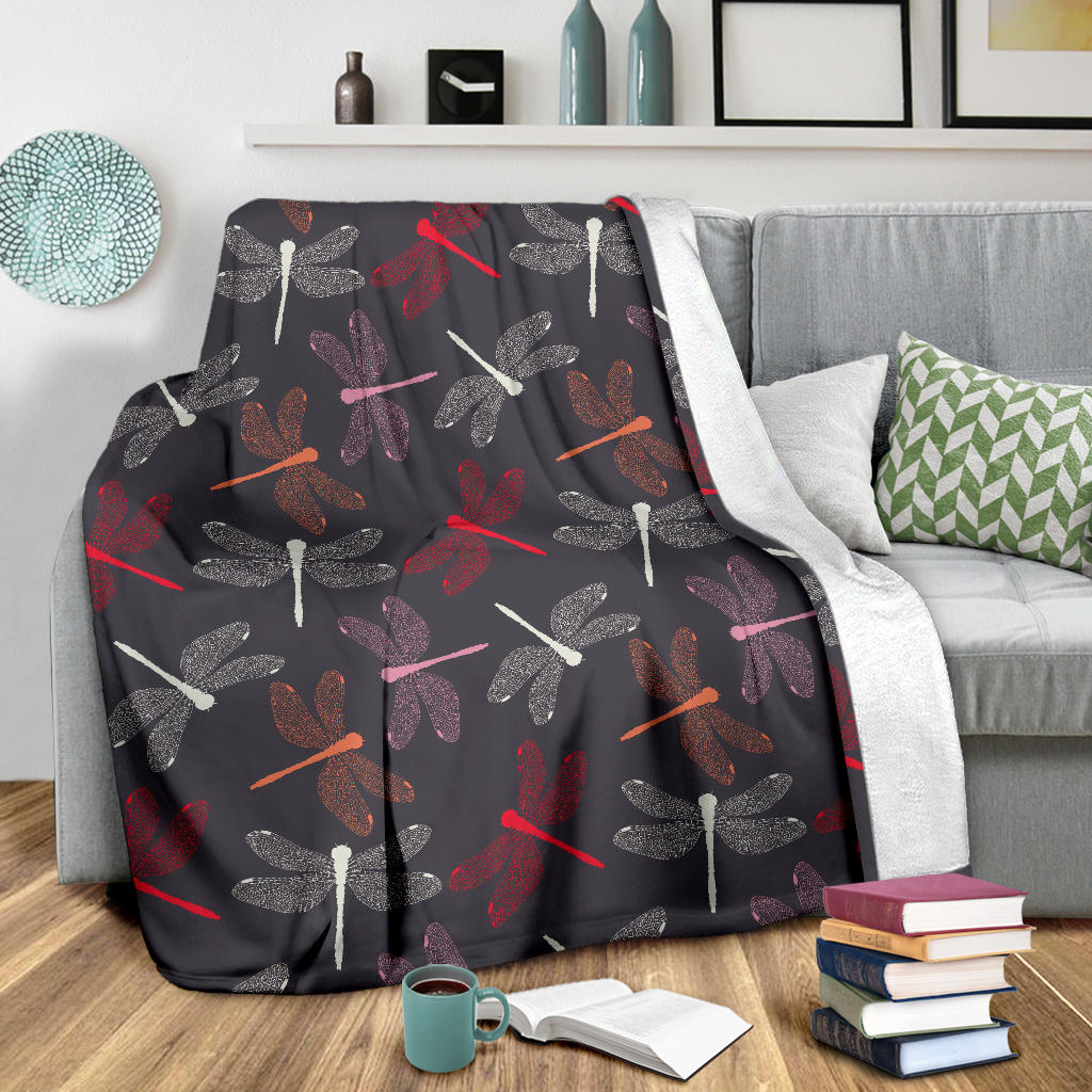 Dragonfly Pattern Print Design 01 Premium Blanket