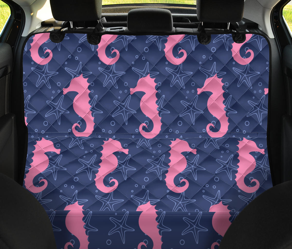 SeaHorse Pink Pattern Print Design 02 Rear Dog Car Seat Cover Hammock