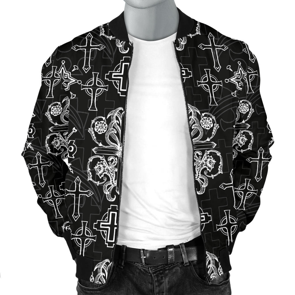 Cross Pattern Print Design 04 Men Bomber Jacket