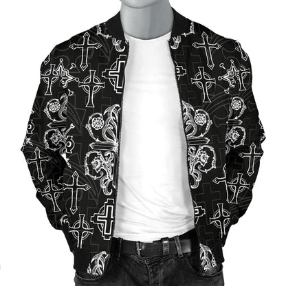 Cross Pattern Print Design 04 Men Bomber Jacket