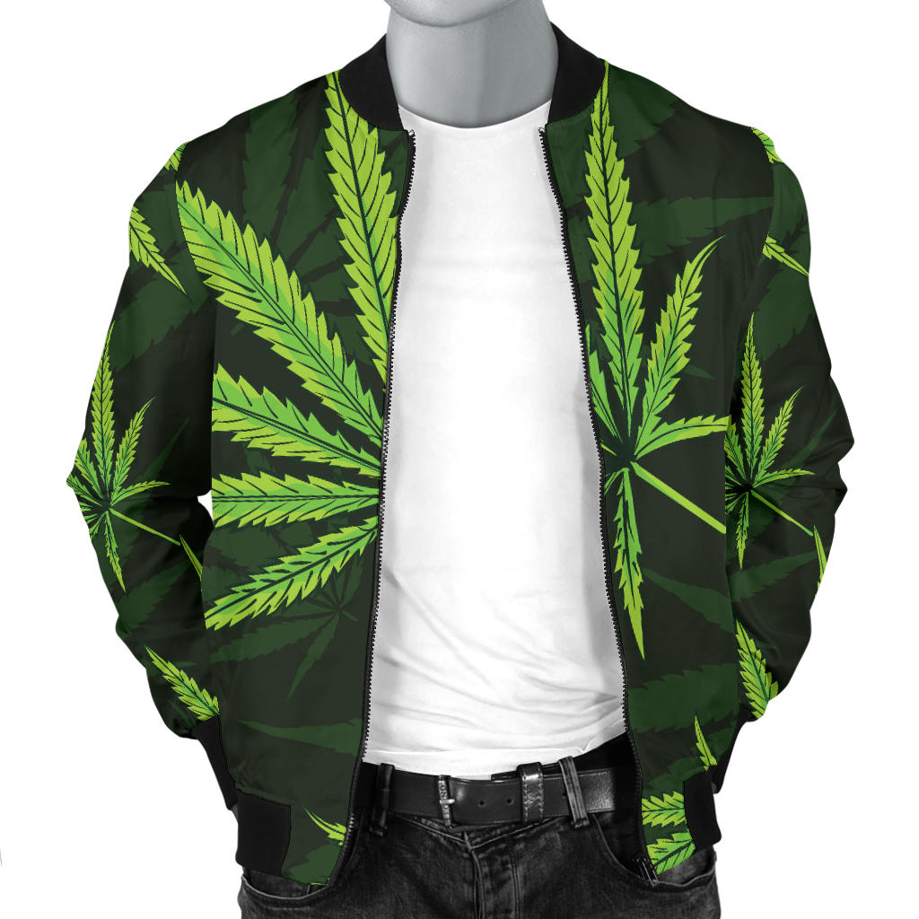 Pot Leaf Pattern Print Design A03 Men Bomber Jacket