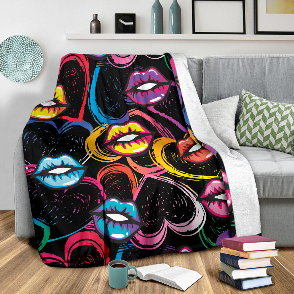 Pop Art Lip Pattern Print Design A03 Premium Blanket