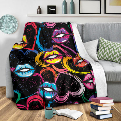 Pop Art Lip Pattern Print Design A03 Premium Blanket