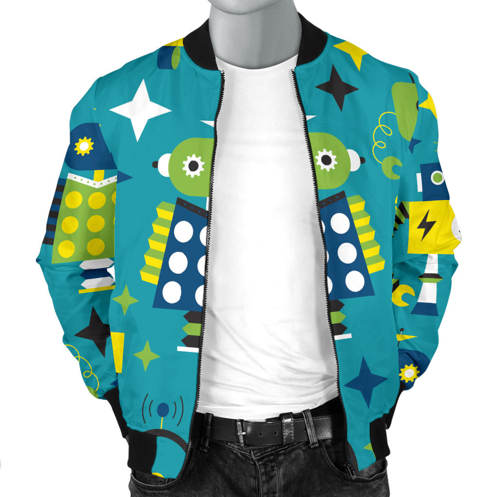 Robot Pattern Print Design A02 Men Bomber Jacket