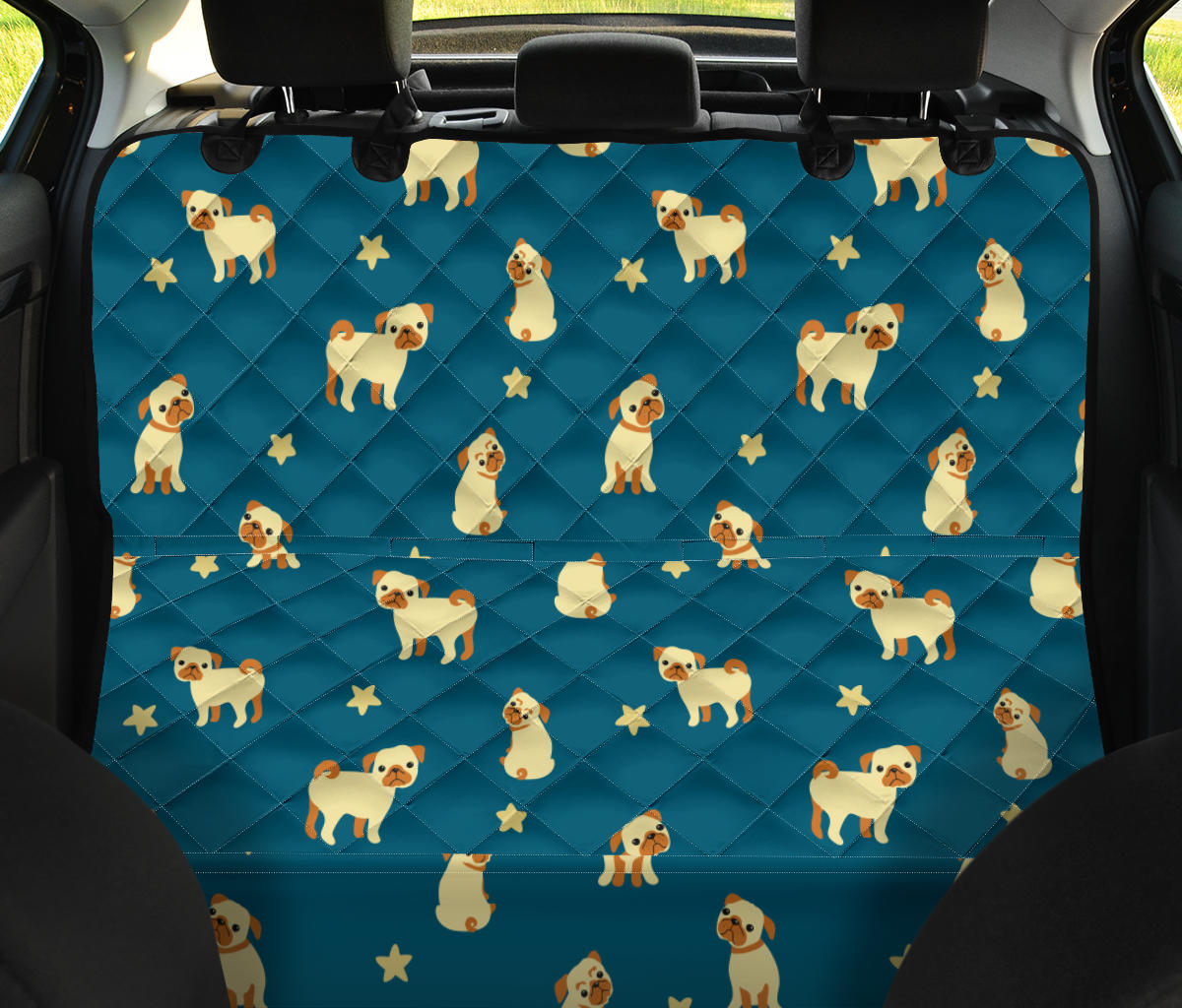 Pug Pattern Print Design A06 Rear Dog Car Seat Cover Hammock