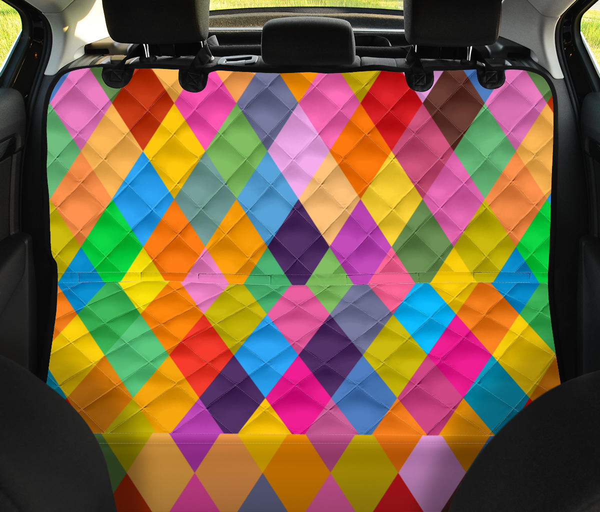 Harlequin Pattern Print Design 02 Rear Dog Car Seat Cover Hammock