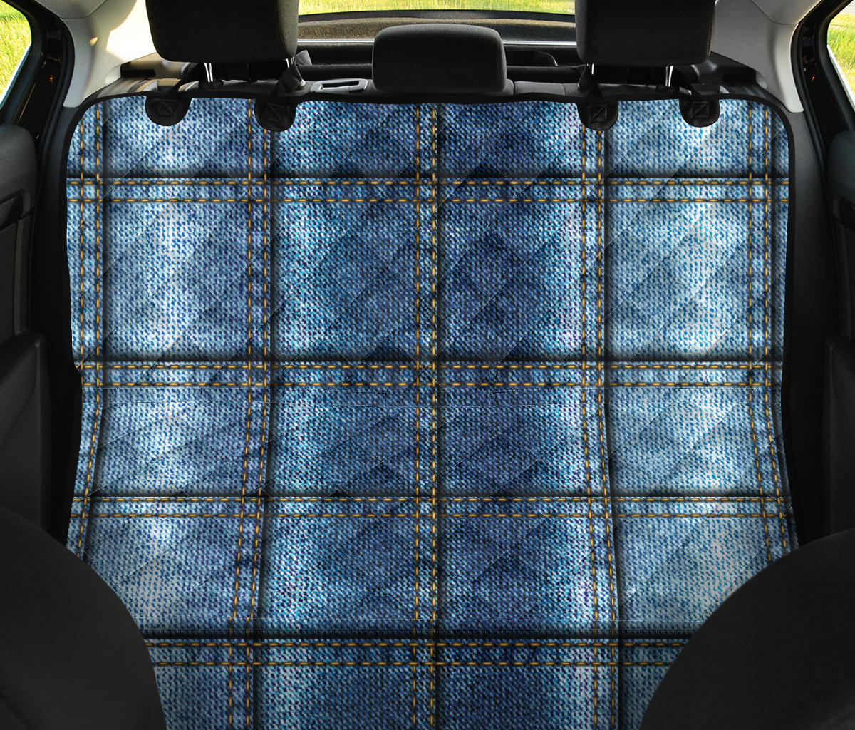 Jean Patchwork Pattern Print Design 02 Rear Dog Car Seat Cover Hammock