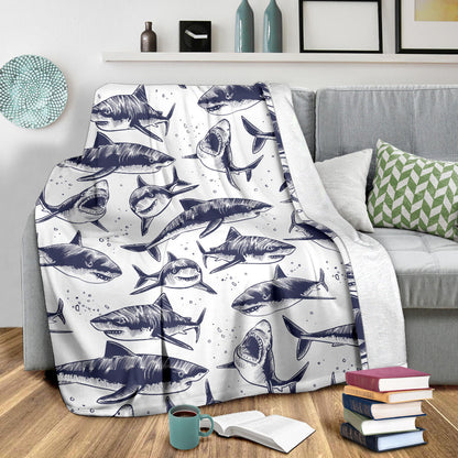 Great White Shark Pattern Print Design 02 Premium Blanket