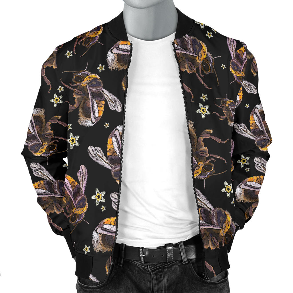 Bee Pattern Print Design 04 Men Bomber Jacket