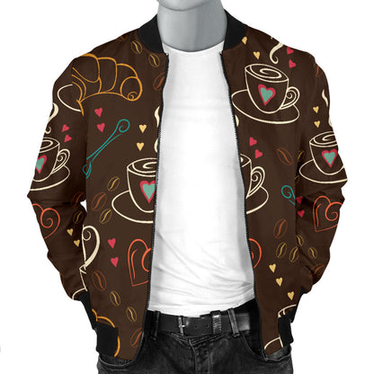 Coffee Pattern Print Design 06 Men Bomber Jacket
