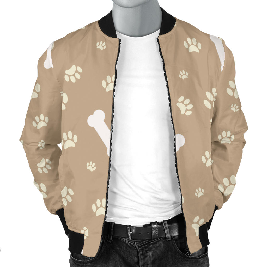 Dog Bone Paw Pattern Print Design 01 Men Bomber Jacket