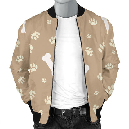 Dog Bone Paw Pattern Print Design 01 Men Bomber Jacket