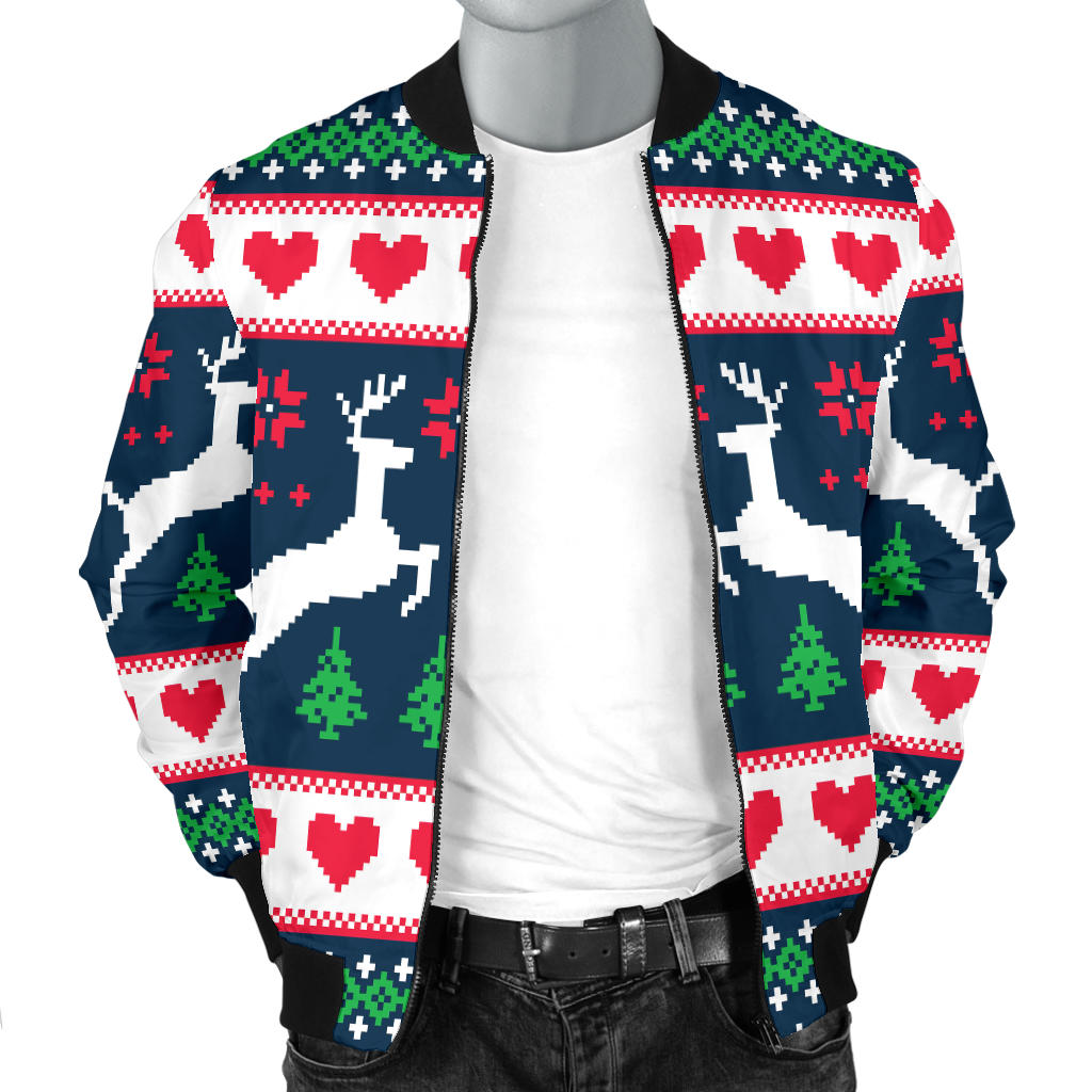 Reindeer Pattern Print Design 03 Men Bomber Jacket