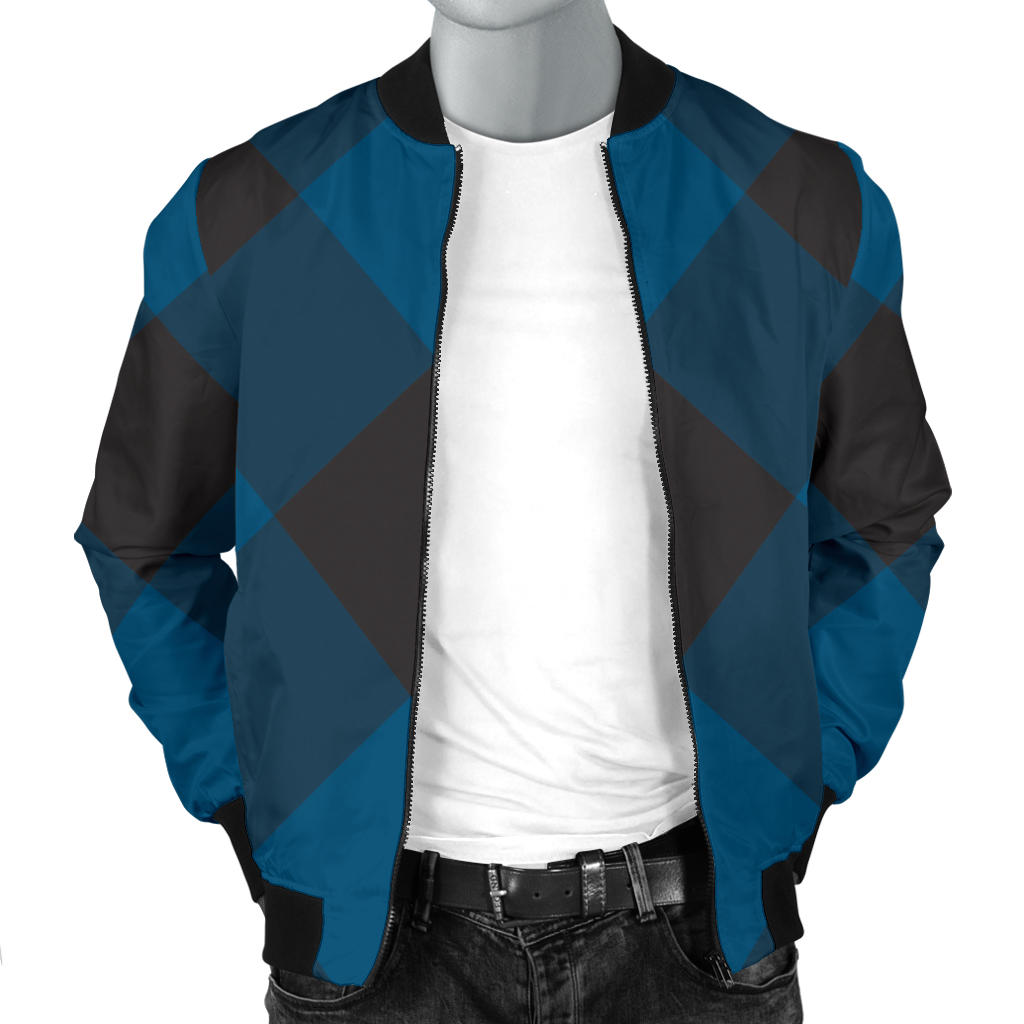 Plaid Blue Pattern Print Design A04 Men Bomber Jacket
