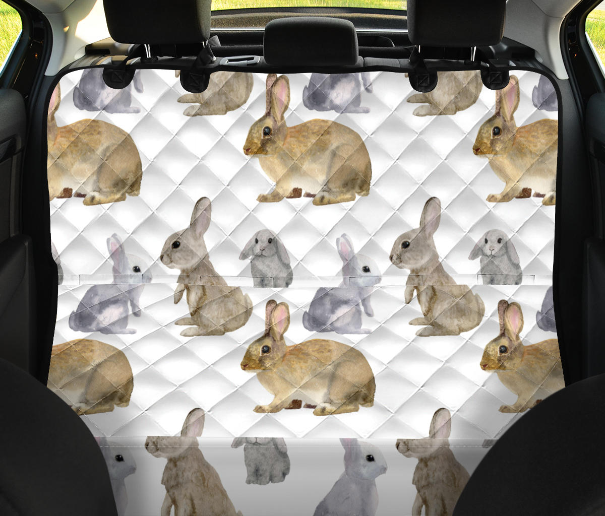 Rabbit Pattern Print Design 02 Rear Dog Car Seat Cover Hammock