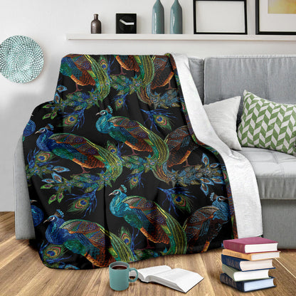 Peacock Pattern Print Design A04 Premium Blanket