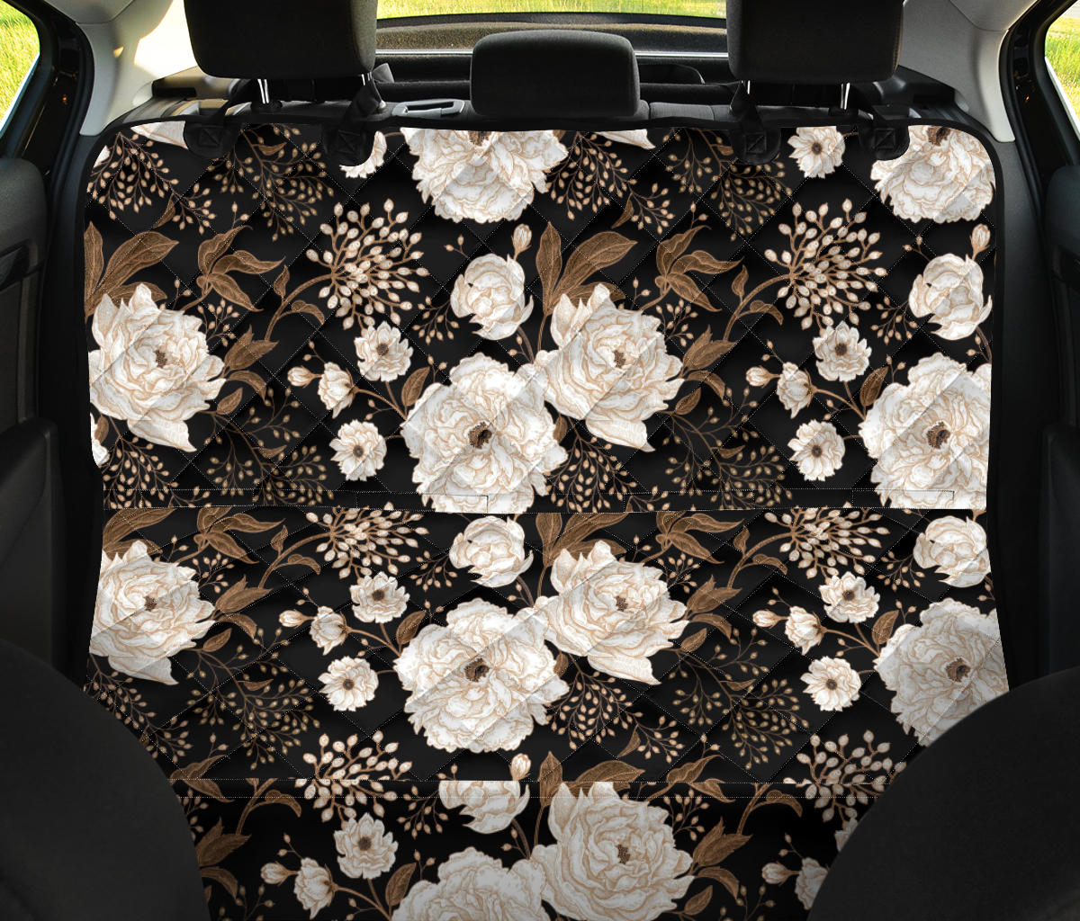 Peony Pattern Print Design A02 Rear Dog Car Seat Cover Hammock