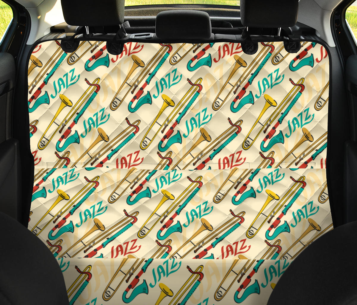 Trombone Pattern Print Design 03 Rear Dog Car Seat Cover Hammock